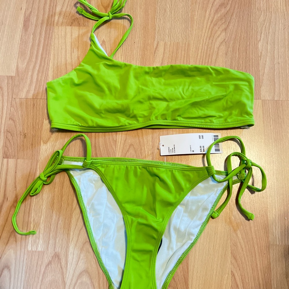 Urban Outfitters Green One shoulder Bikini Set